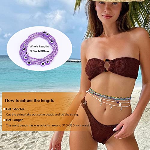 Florideco 31.5Inches Waist Beads For Women African Waist Beads Belly Beads Layered Body Chain Jewelry Plus Size Colorful Elastic Waist Beads For Women Purple #TOP1