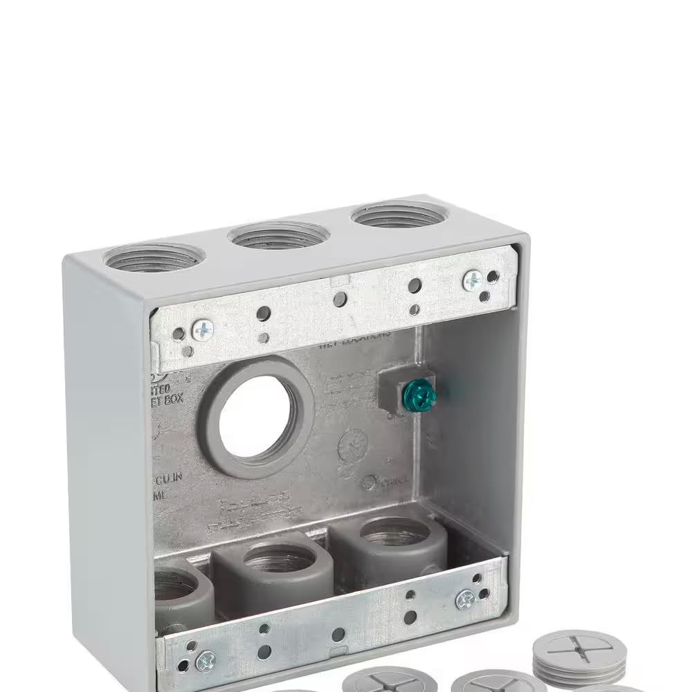 Commercial Electric 2-Gang Metallic Weatherproof Box with (7) 3/4 in. Holes, Gray WDB775G