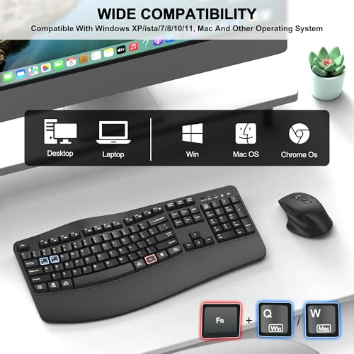 Wireless Keyboard and Mouse Combo, 2.4G Full Size Wave Keys Ergonomic Keyboard with Wrist Rest and 3-Level DPI Adjustable Wireless Ergonomic Mouse for Windows, Mac OS Desktop/Laptop/PC(Graphite) by ULSOU - Image 7