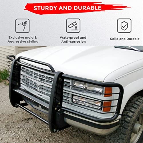 Hecasa Steel Grille Brush Guards Compatible With 1988-1998 Chevy C/K Series 1500 1988-2000 C/K Series 2500/3500 1992-1994 Blazer/Jimmy 1992-1999 Suburban 1995-1999 Tahoe/Yukon Powder Coated #TOP4
