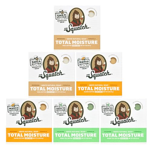 Dr. Squatch Total Moisture Natural Men’s Bar Soap, Soap Bar (5oz, 6-Pack) | Created for All Skin Types, Non-Drying Face + Body Soap, Gifts for Men (Shea Butter, Green Tea Butter & Mango Butter) - image 1