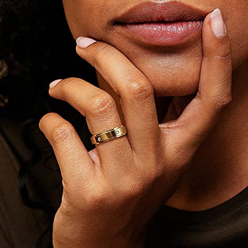 Kainier 14K Gold Plated Anxiety Rings Cubic Zirconia Stones Spinner Fidget Band Rings for Women Men Relieving Anxiety Lucky Rings Comfort Fit Size 5 to 102