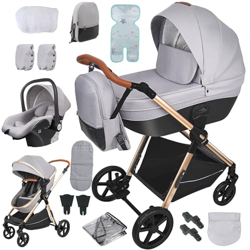 Reenborn Kinderwagen 4 in 1, Buggy mit Zwei Umkehrbaren Schiebemodi,...