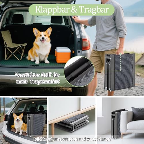 Thanaddo Hunderampe Auto Klappbar, Extra Lange Hunderampe mit Rutschfester Teppich für Große Hunde bis 110 KG, Innenbereich verfügbar, Hundetreppe Outdoor für Autos SUV, LKW