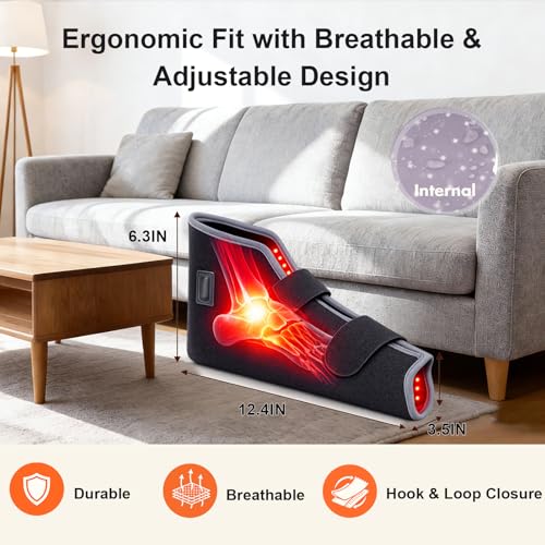 Red Light Therapy for Foot & Ankle, 660nm Red & 850nm Near Infrared LED Foot Wrap for Heel, Arch & Ankle, Adjustable Intensity & 6 Timers, Fits Up to Size 12 — view 5