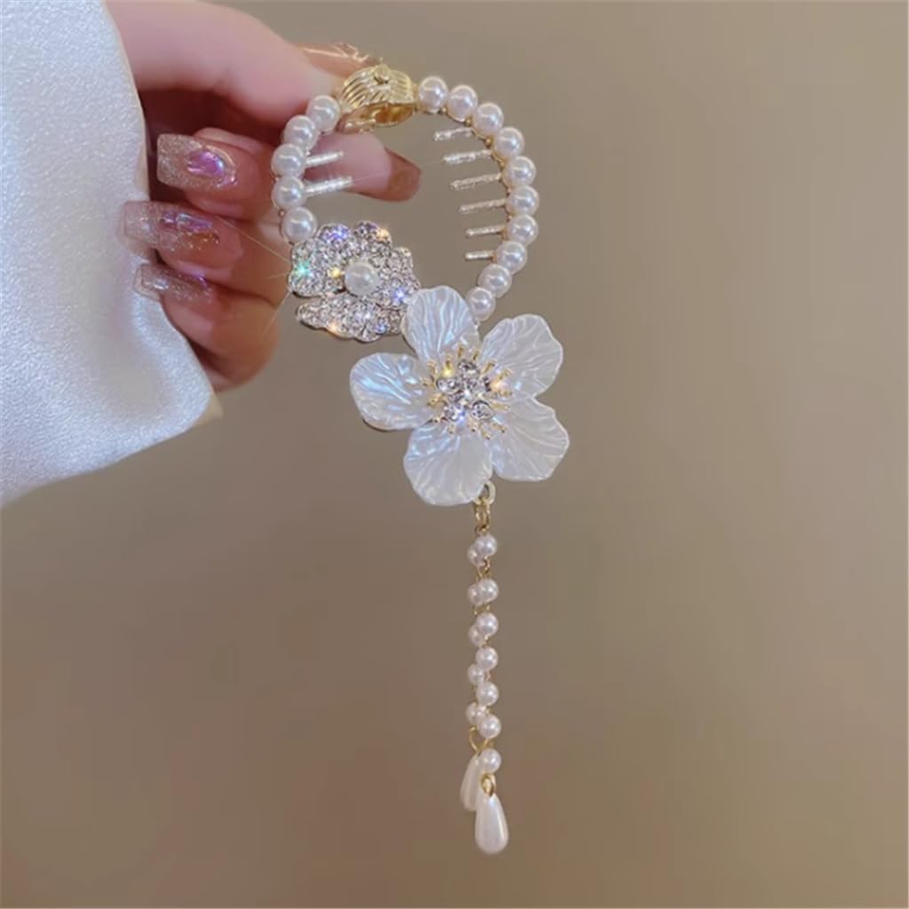 JFDBGU Fiore del tè Conchiglia Nappa di Cavallo Bottone Fermaglio for Capelli Perla Strass Versione Coreana Fermaglio for Capelli Piastra Testa Pillola Copricapo for Capelli
