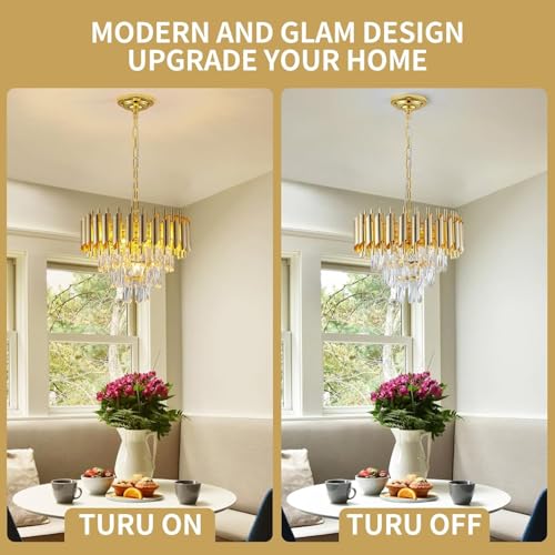 Image of Crown Lighting Crystal Jhumar in, Round Shaped Gold Finished Pandent /Hanging Chandelier Celling Light with Free Bulb Included (Medium) (Full Gold, 400MM)