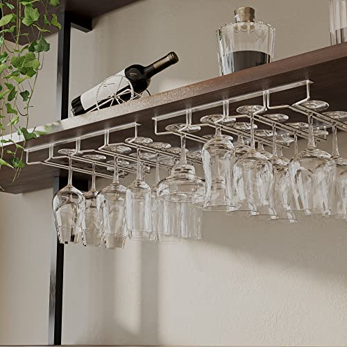 Wallniture Pinot Wine Glass Rack Under Cabinet 17" Champagne, Cocktail And Wine Glass Holder Kitchen Decor Chrome, Set Of 2 #TOP1