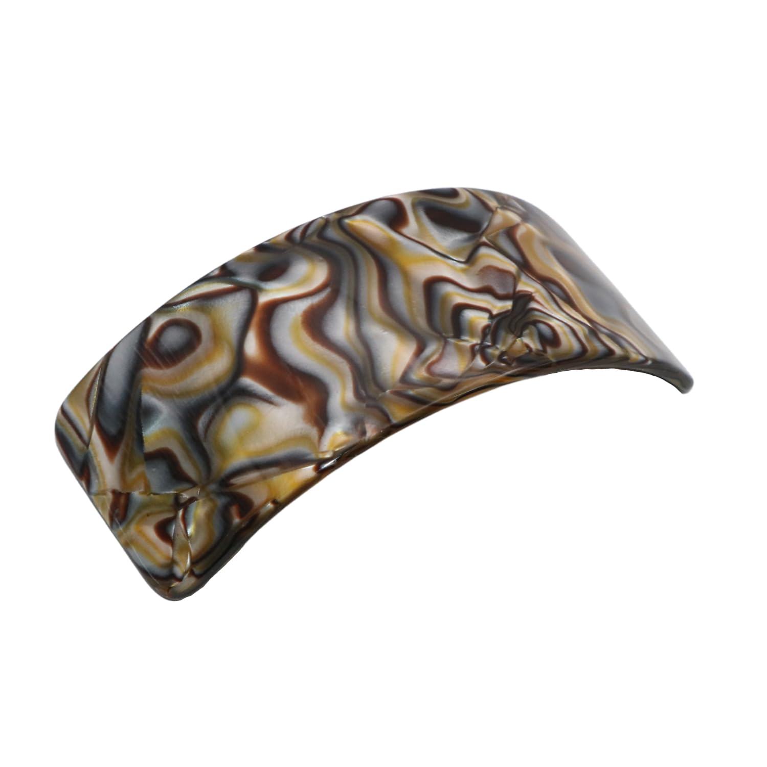 French Amie Broad Curved Oblong Onyx Silver Grey Extra Wide Large Celluloid Acetate Automatic Volume Hair Clip Barrette with Golden Clasp for Women and Girls