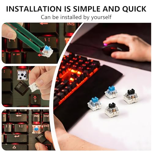 Image of 100 Pcs Mechanical Keyboard Switches with Remover Tool, 3 PIN Blue /Black Switch Replacement, Clicky Accurate Typing, Dustproof Keyboard Switch for Mechanical Gaming Keyboard (Blue+Black,100pcs)