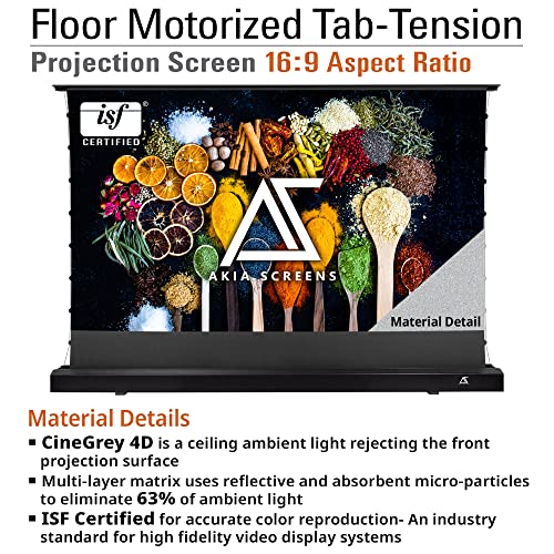 Akia Screens Clr And Alr Pull Up Projector Screen Motorized With Remote, Floor Rising Projector Screen Tab Tension 101 Inch 16:9 Indoor Movie Video Home Theater, Cinegrey 4D Ak-Fmt101Uh2-C4D #TOP5