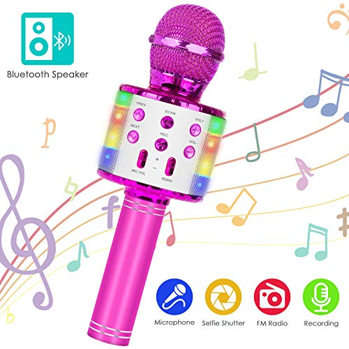Wireless Bluetooth Karaoke Microphone, 5-in-1 Portable Handheld Mic Speaker Player Recorder with Controllable