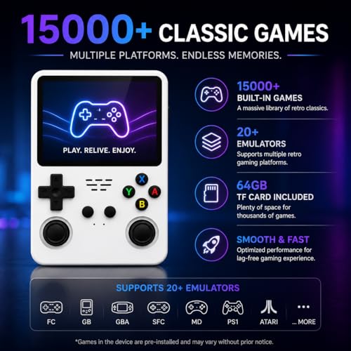 Image of Casaquin R36S Retro Handheld Gaming Device, 64GB Storage with 15000+ Built-in Games, 3.5 Inch IPS Screen, Portable Linux Gaming System, Rechargeable Battery