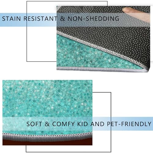 Momtumd Round Rug 2 Ft Turquoise Chair Mat For Hard Floors Teal Turquoise Seafoam Desk Chair Mat Hard Floor Protector Anti-Slip,Low Pile Desk Rug For Rolling Chair thumb #3