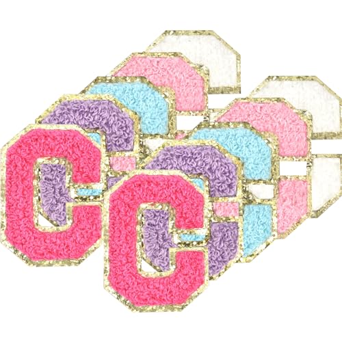 10Pcs Self Adhesive Chenille Letter Patches Iron on Varsity Preppy Letter Patches Stick on Glitter Fuzzy Letters for Clothing Bag Laptop Phone Case（C）