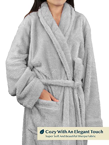 Pavilia Premium Womens Plush Soft Robe Fluffy, Warm, Fleece Sherpa Shaggy Bathrobe (S/M, Light Gray) #TOP2