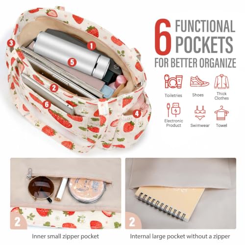 Watercolor Strawberry Corduroy Tote Bag for Women, Cute Shoulder Bag - image 6