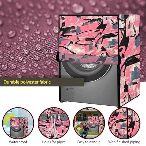 Image of MAXIMUS Waterproof & Dustproof Top Front Load Washing Machine Cover for 6 kg 6.5 kg 7kg & 7.5 kg Compatible for IFB LG Samsung Whirlpool Bosch Haier | Siemensfor with Pipe Holes (JUNGLE PINK BLACK)