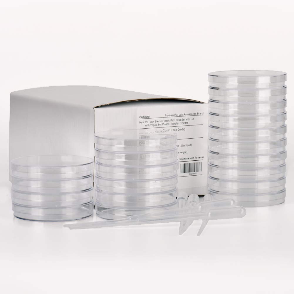 20 Pcs Plastica Piastra di Petri,Set Di Piastre Di Petri In Plastica Sterile Da(90 mmx15 mm) Con Coperchio,Ventilate Fornito Con 20 Pipette Di Trasferimento In Plastica(3ml)