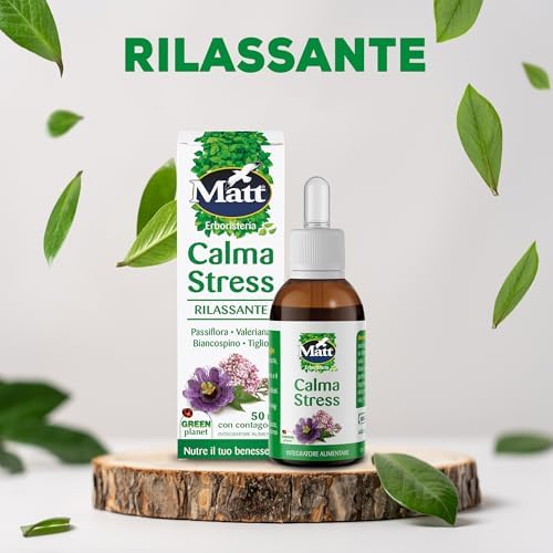 Matt, Calma Stress, Integratore Alimentare Rilassante con Passiflora, Valeriana, Biancospino e Tiglio, Favorisce il Rilassamento e il Sonno, Utile per Calmare Ansia e Stress, 50 ml