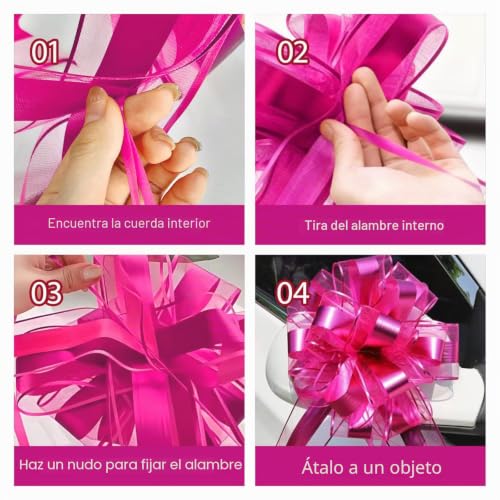 Miniatura 5 de Lifgwas Lazo De Regalo Rosa Grande 25cm , Lazo Regalo, Tirar Manualmente En Un Lazo, Para Regalo De Boda, Cumpleaños, Embalaje De Regalo
