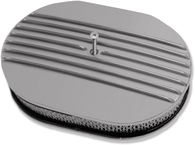 12" Oval Air Cleaner Partial Finned For Chevy Ford Mopar Polished Aluminum