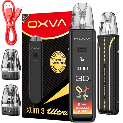 Oxva Xlim 3 Ultra Vape Kit [Ultra Carbon] - Compatible with Oxva Xlim V2 V3 EZ Pods 2A Fast Charge 1500mAh Battery 30W Output - 2.2 HD Display - Auto Draw and Button Activated - No Nicotine