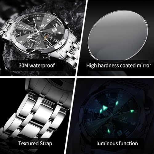 Image of OLEVS Men Watch Business Dress Diamond Luxury Watch Luminous Easy to Read Date Waterproof Stainless Steel Quartz Analog Simple Dress Watch