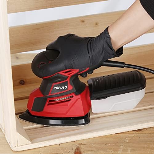 POPULO Electric Mouse Sander, 130W 14000RPM 230V Detail Sander with 12Pcs Sandpapers, Hand Sanders for Wood with Dust Collector, Compact Sanding Machine PEMS-140