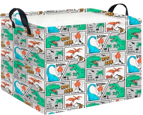Image of CLOCOR Rectangular Storage Bin,Waterproof Book Box,Room Decor(Comic Dinosaur)