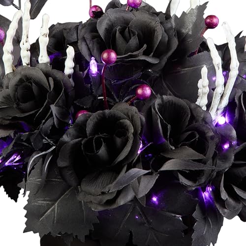 Image of National Tree Company, 19inch Artificial Bad to The Bone Halloween Centerpiece, 30 Purple LED Lights