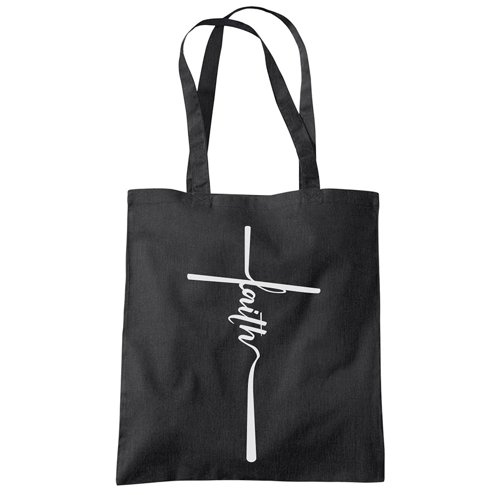 HotScamp Faith - Tote Shopping Bag - Christian Cross Jesus One size black