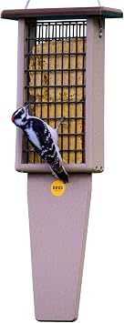 Birds Choice Pileated Suet Bird Feeder with Extra Long Tail Prop, Holds 2 Suet Cakes - Made from Durable Recycled Material, Taupe Base w/ Brown Roof, 8"L X 3"W X 22-1/2"H
