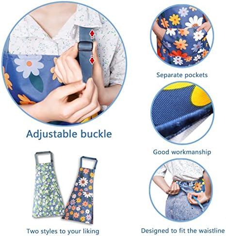 TOSCOS 2PCS Kitchen Aprons Flower Pattern, Cooking Apron with Pockets Waterproof Adjustable Chefs Aprons for Women Teen Girls