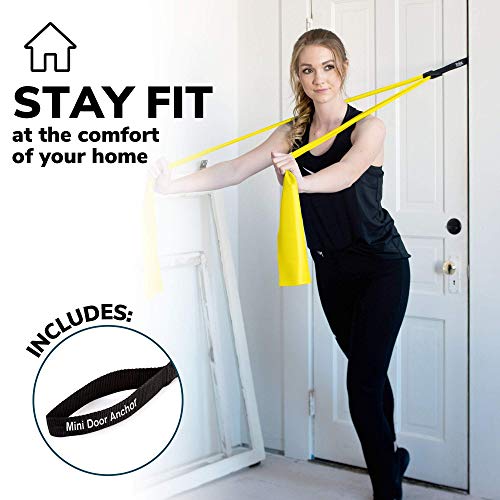 Exercise Bands With Carry Pouch And Door Anchor For Resistance Bands, Latex-Free Stretch Bands, Includes Home Workout App And Ebook, Yellow, X Light - Super Exercise Band #TOP5