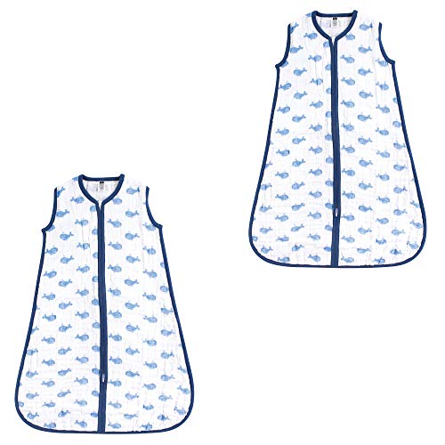 Image of Hudson Baby Unisex Muslin Cotton Sleeveless Wearable Sleeping Bag, Sack, Blanket, Whale 2-Pack, 6-12 Months