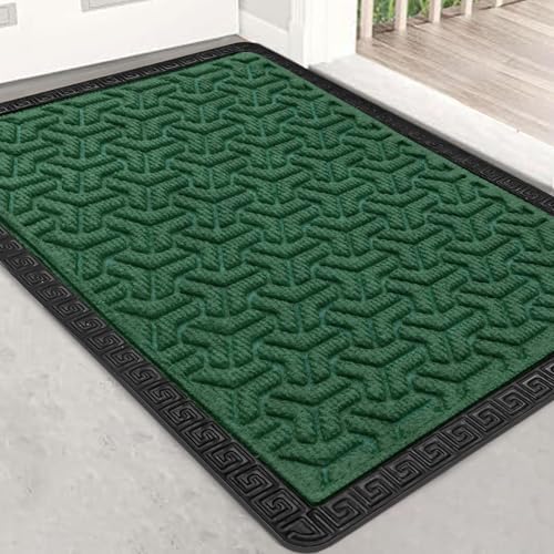Image of Yellow Weaves 1 Pc Door Mat for Home Entrance, Outdoor Rubber Mat - Non-Slip, Anti Skid Foot Mat, Dirt Trapper, Heavy-Duty, Weather-Resistant, Waterproof Doormat (40x60cms, Geometric, Green Color)