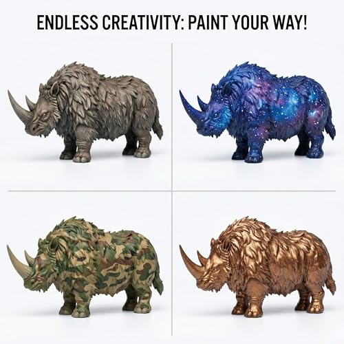 Image of Unscroo DIY 3D Model Painting Kits - Dinosaurs, Ice Age Animals & Unicorns - 3D Printed Art & Craft Hobby Gift for Kids, Teens & Adults - Return Gift Sets (Wolly Rhino Single)