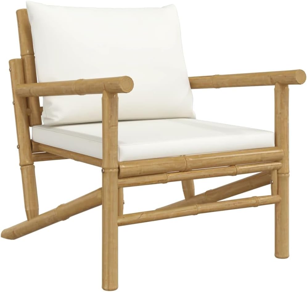 Outdoor Loveseat Set of 2 Cream Bamboo Chairs w/Cushions 29.5x24.8x29.1 in Weather-Resistant Patio Sectional for Balcony Garden and Poolside