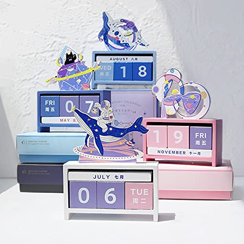 Desktop-Kalender Design Holz Dauerkalender Schreibtisch Schreibtisch Kalender Büro Desktop Dekoration Galaxy Niedlichen rustikalen Kalender Geschenk Mini-Kalender (Color : F)