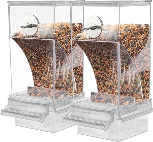 Automatic Bird Feeder Anti Spill Bird Feeder, No Mess Acrylic Parrot Foraging Feeder, Transparent Bird Feeder Container Cage Accessories for Most Birds Parrot Canary Cockatoo (2 PCS Transparent)