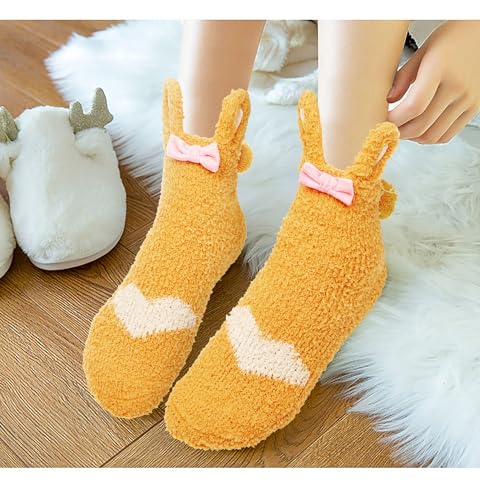 Image of Violet Mist Women Funny Fuzzy Bunny Socks Cute Rabbit Fluffy Non-slip Grip Socks Warm Slipper Sock Easter Gifts Girls