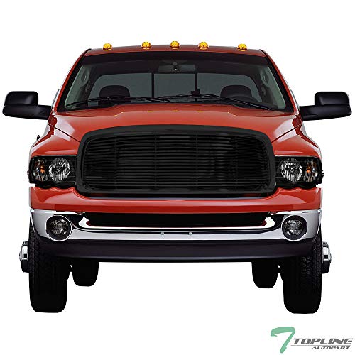 ABS Compatible Glossy Black Crystal Headlights Grille Guard for 02-05 Dodge Ram 1500/2500/3500