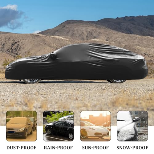 Image of Upgraded Waterproof Stretch Car Cover - All-Weather Protection for Indoor /Outdoor Use, Soft Elastic Fabric Fits 192 inch-206 inch Vehicles, Dustproof, Garage & Car Show Ready