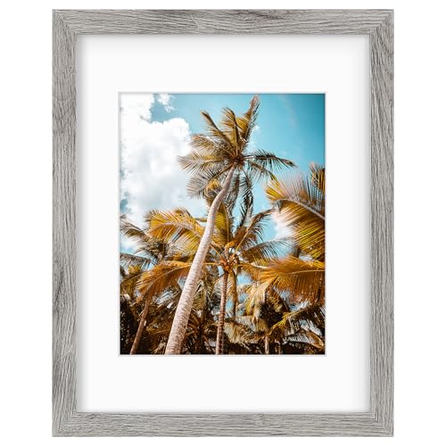 Image of Frametory, 11x14 Picture Frame with Mat for 8x10 Picture- - High Definition Glass Wide Molding - Preinstalled Wall Mounting Hardware (Gray, 1 Pack)