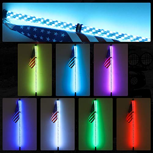 LED Whip Lights, AAIWA 2PCS 4FT Wireless Remote LED Antenna Light for UTV Polaris RZR 4 Wheeler Off Road ATV Jeep Truck Dunes