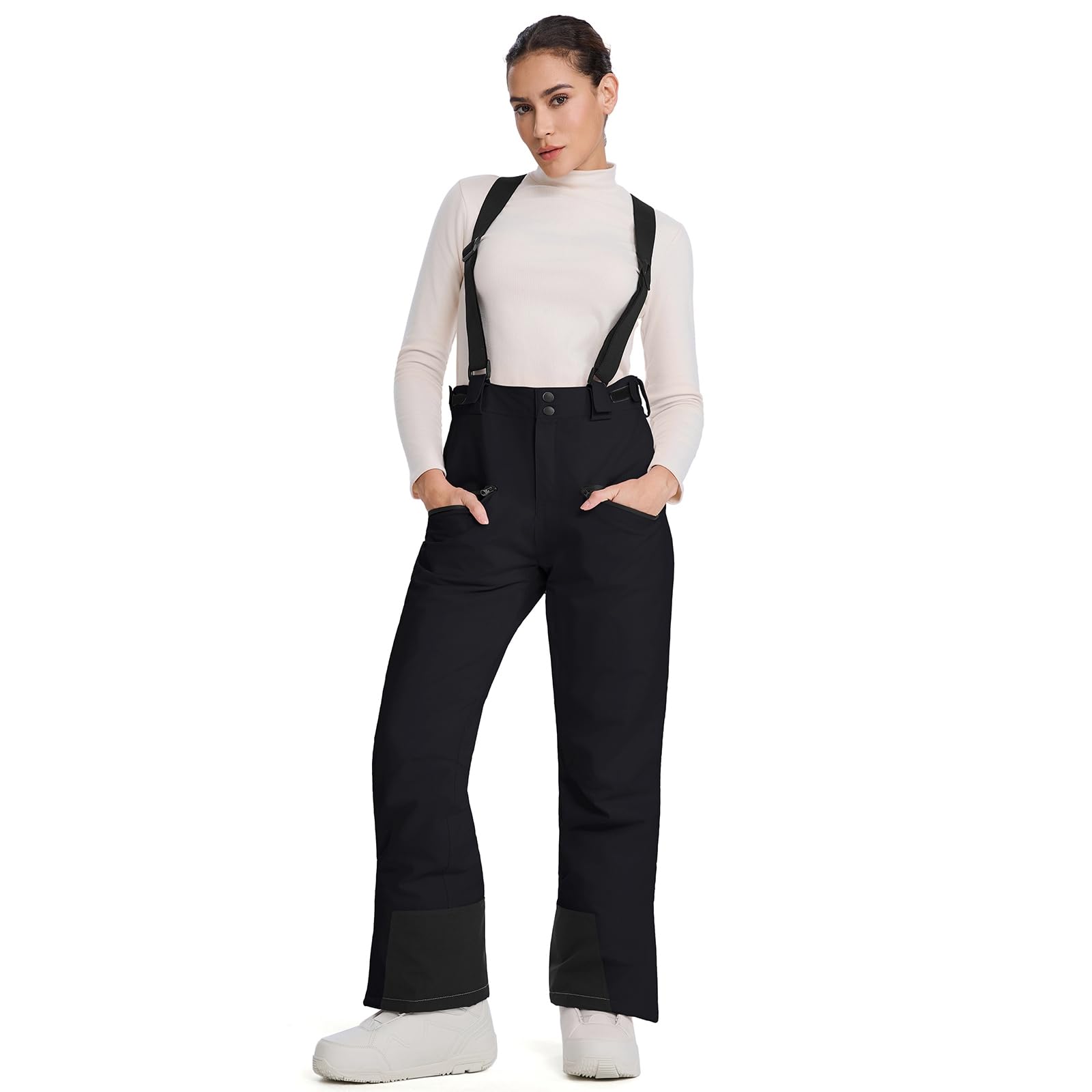 HOUZONIY Pantalones de esquí para mujer, pantalones térmicos de snowboard, pantalones de exterior para mujer, cintura ajustable, con tirantes extraíbles, ropa de esquí