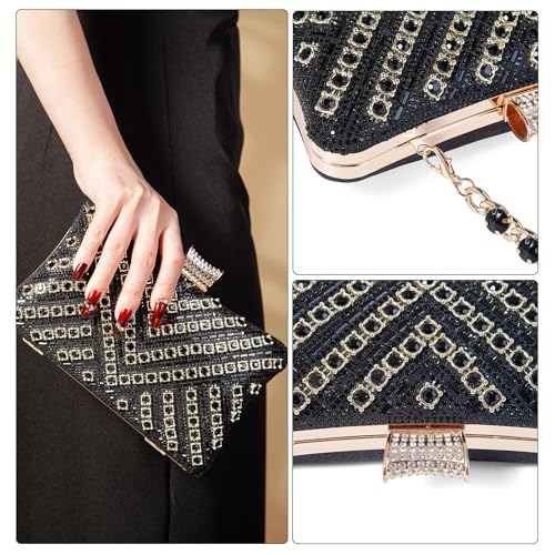 Image of Women Sparkly Rhinestone Clutch with Chains, Glitter Evening Handbag Purse Shoulder Bag for Wedding Party Prom