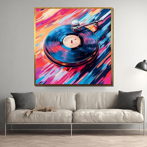 Platine vinyle colorée en tableau rétro, l'esprit DJ chez vous