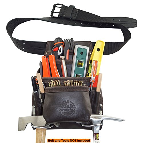 Graintex Ps1234 10 Pocket Tool Pouch Oil Tanned Leather For Constructors & Mcguire-Nicholas Men's Standard 2 3/4" Inch Oil Tanned Leather Tool Work Belt For 29"-46" Waist, Dark Brown, 3" #TOP2